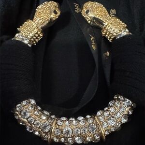 Sky Brand Black Halter Mini Dress Gold Rhinestone Embellish Low Back Small